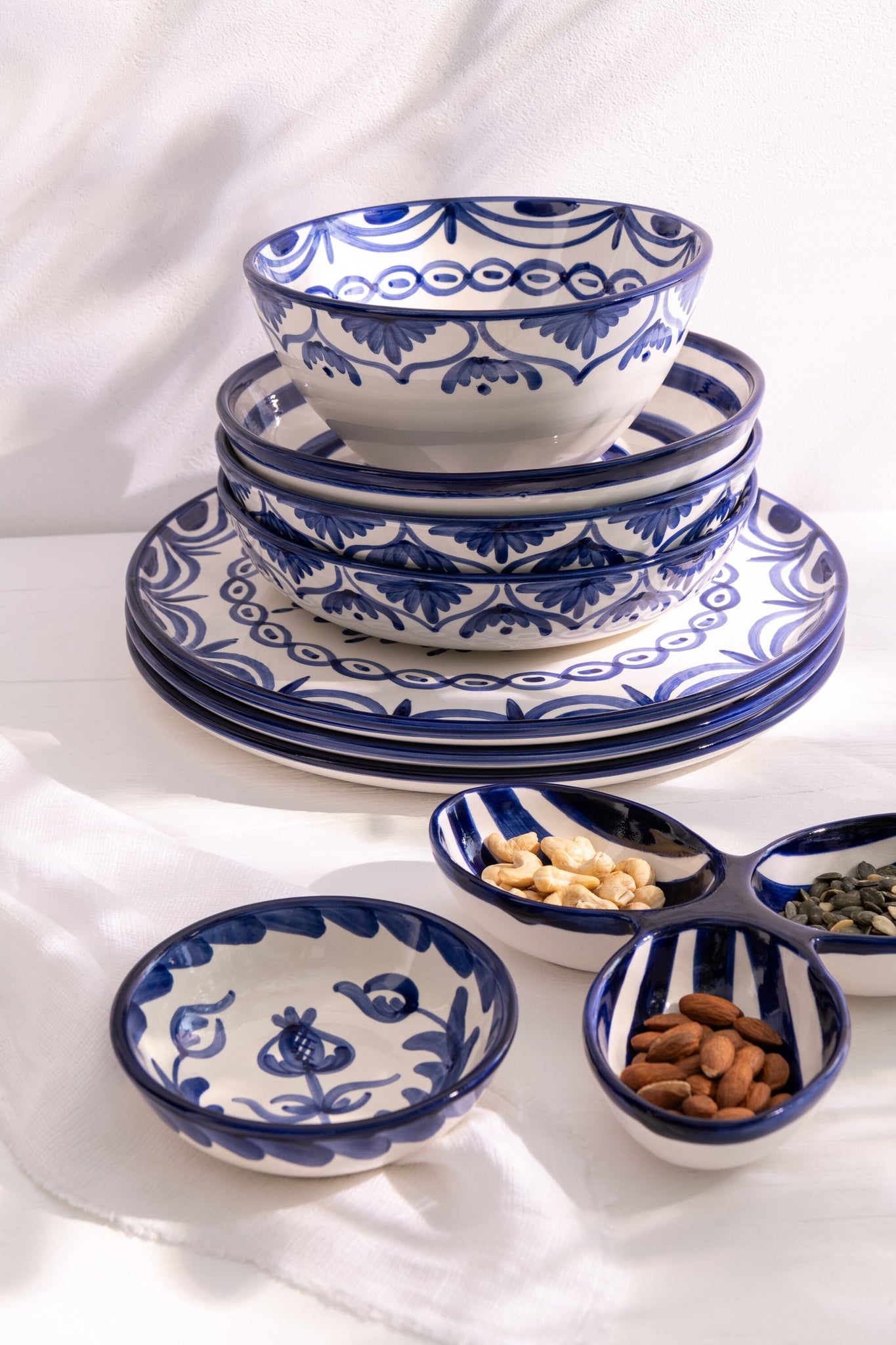 Apero Bakjes Granada Motief Cobalt Blauw/Wit Keramiek J-Line
