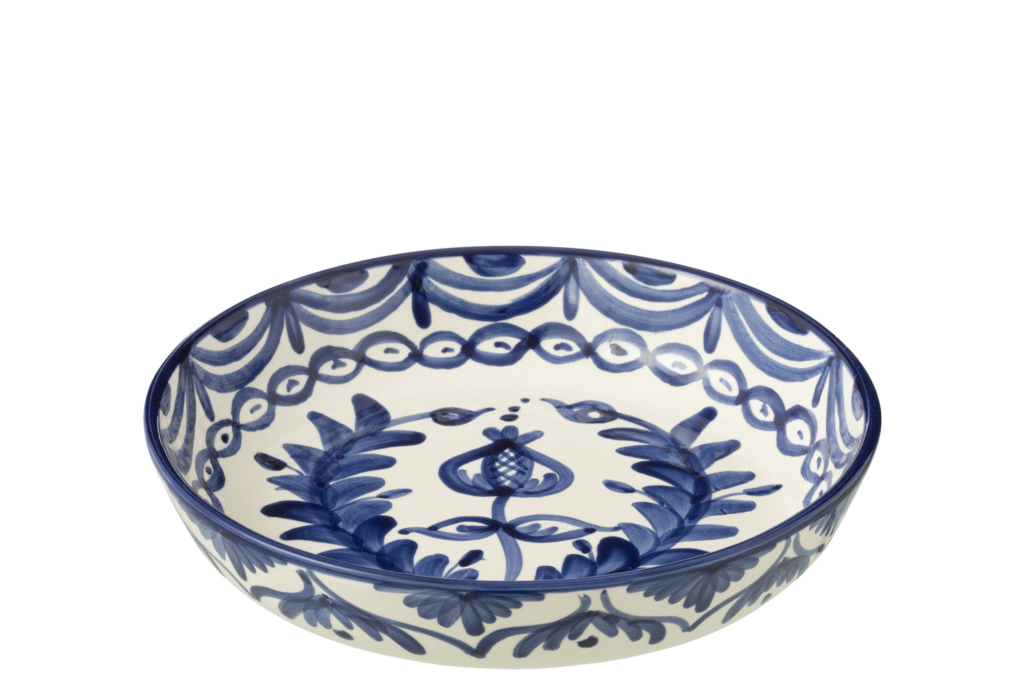 Grote Lage Kom Granada Motief Cobalt Blauw/Wit Keramiek J-Line