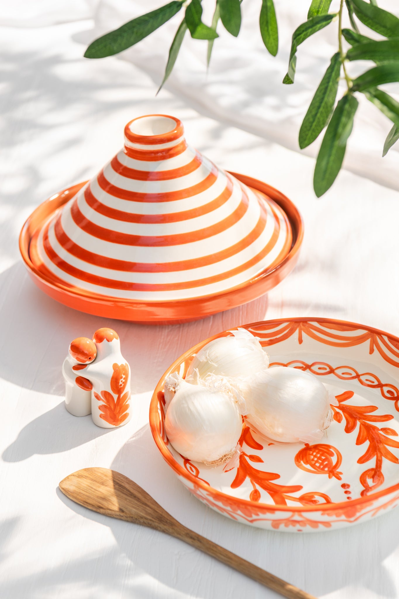 Tagine Granada Strepen Oranje/Wit Keramiek J-Line