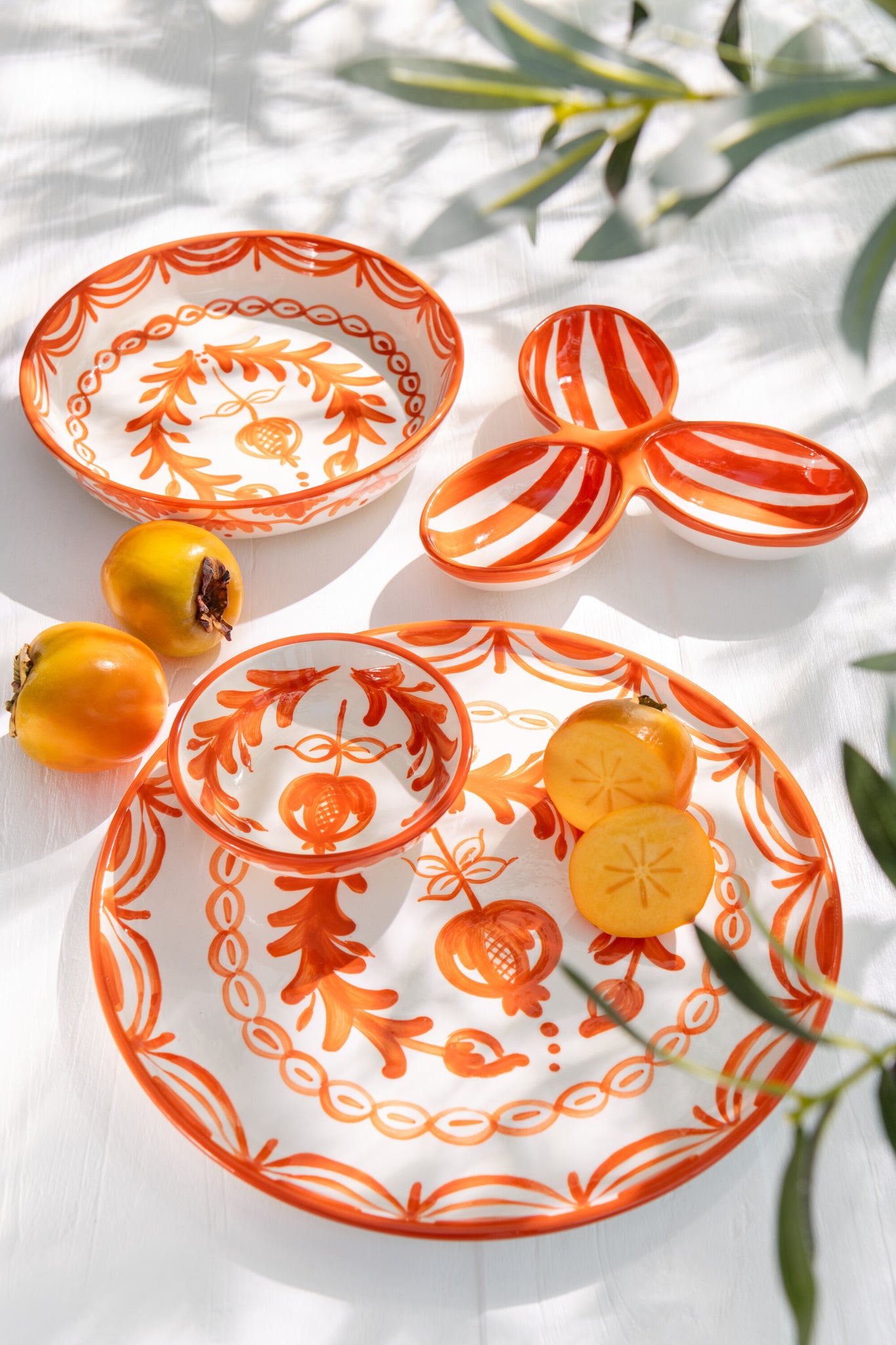 Apero Bakjes Granada Strepen Oranje/Wit Keramiek J-Line