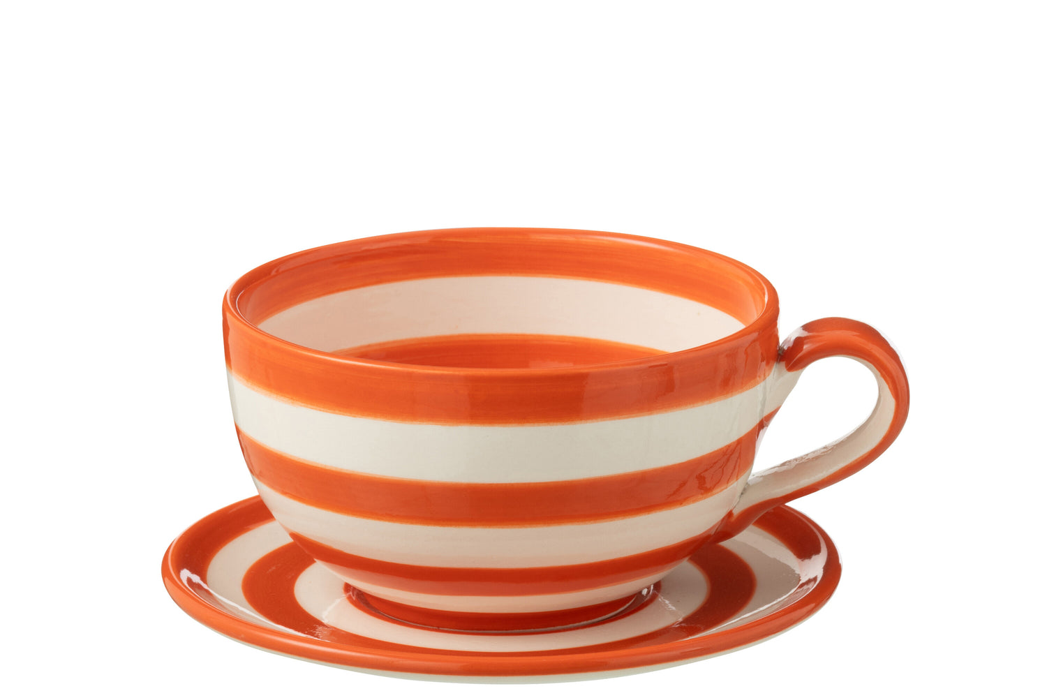 Koffiekop met Schaaltje Granada Strepen Oranje/Wit Keramiek J-Line