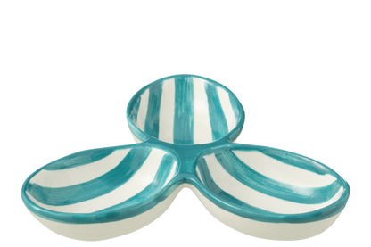 Apero Bakjes Granada Strepen Aqua/Wit Keramiek J-Line