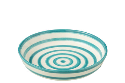 Grote Lage Kom Granada Strepen Aqua/Wit Keramiek J-Line