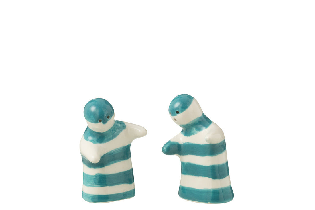 Peper &amp; Zout Stelletje Granada Strepen Aqua/Wit Keramiek J-Line