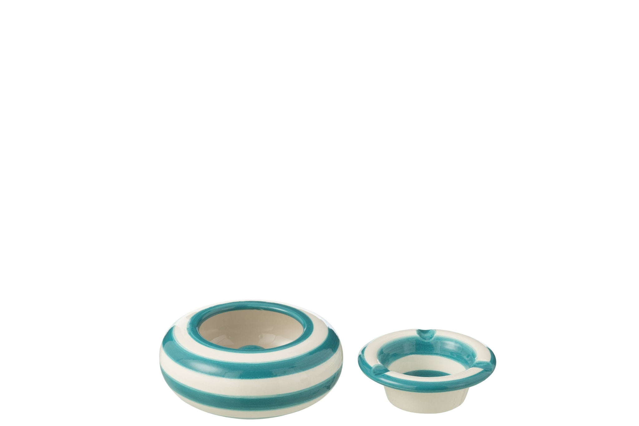 Kleine Asbak Granada Strepen Aqua/Wit Keramiek J-Line