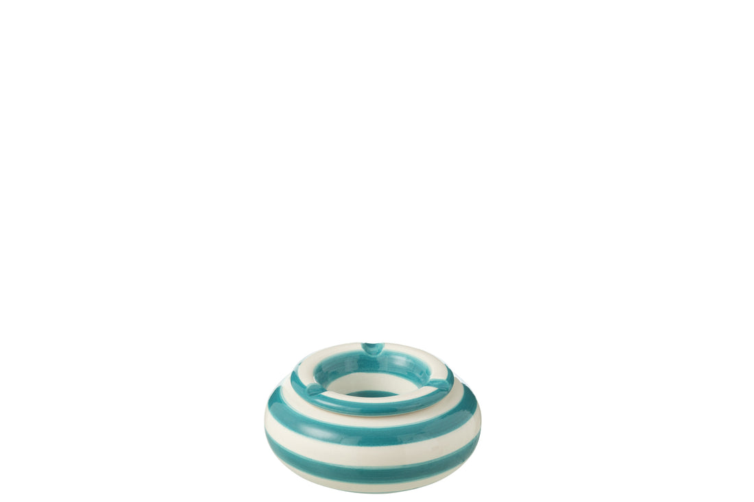 Kleine Asbak Granada Strepen Aqua/Wit Keramiek J-Line