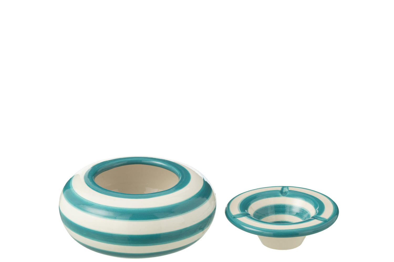 Grote Asbak Granada Strepen Aqua/Wit Keramiek J-Line