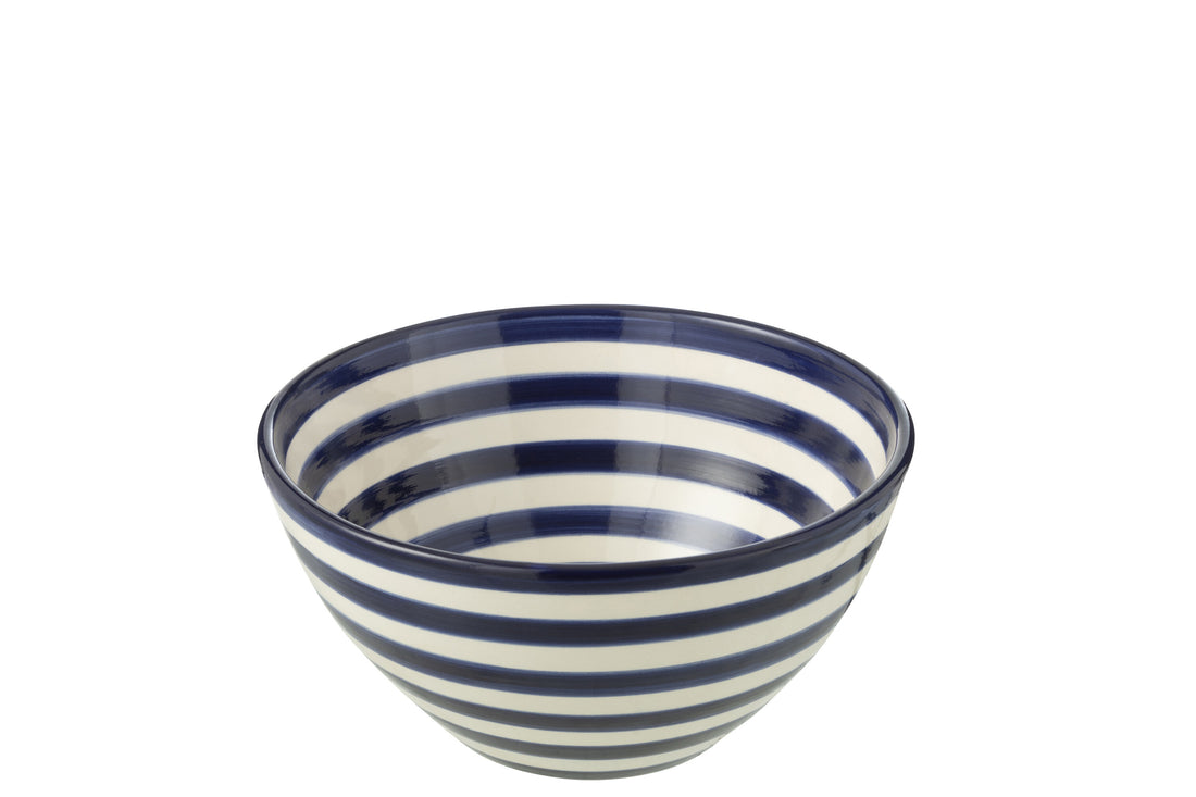 Medium Hoge Kom Granada Strepen Cobalt Blauw/Wit Keramiek J-Line
