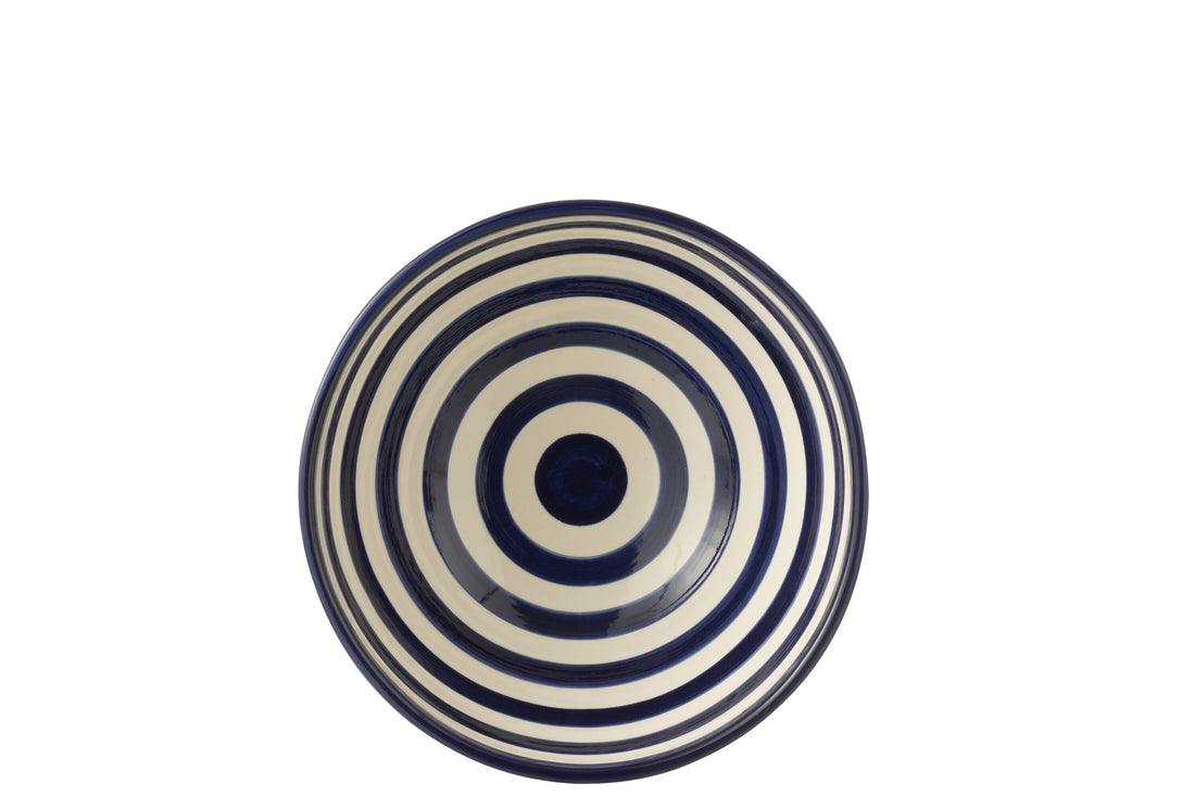 Grote Hoge Kom Granada Strepen Cobalt Blauw/Wit Keramiek J-Line