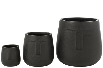 Bloempotten Moai Klei Zwart Set van 3 J-Line