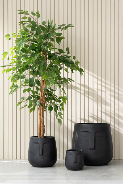 Bloempotten Moai Klei Zwart Set van 3 J-Line
