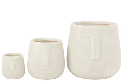Bloempotten Moai Klei Wit Set van 3