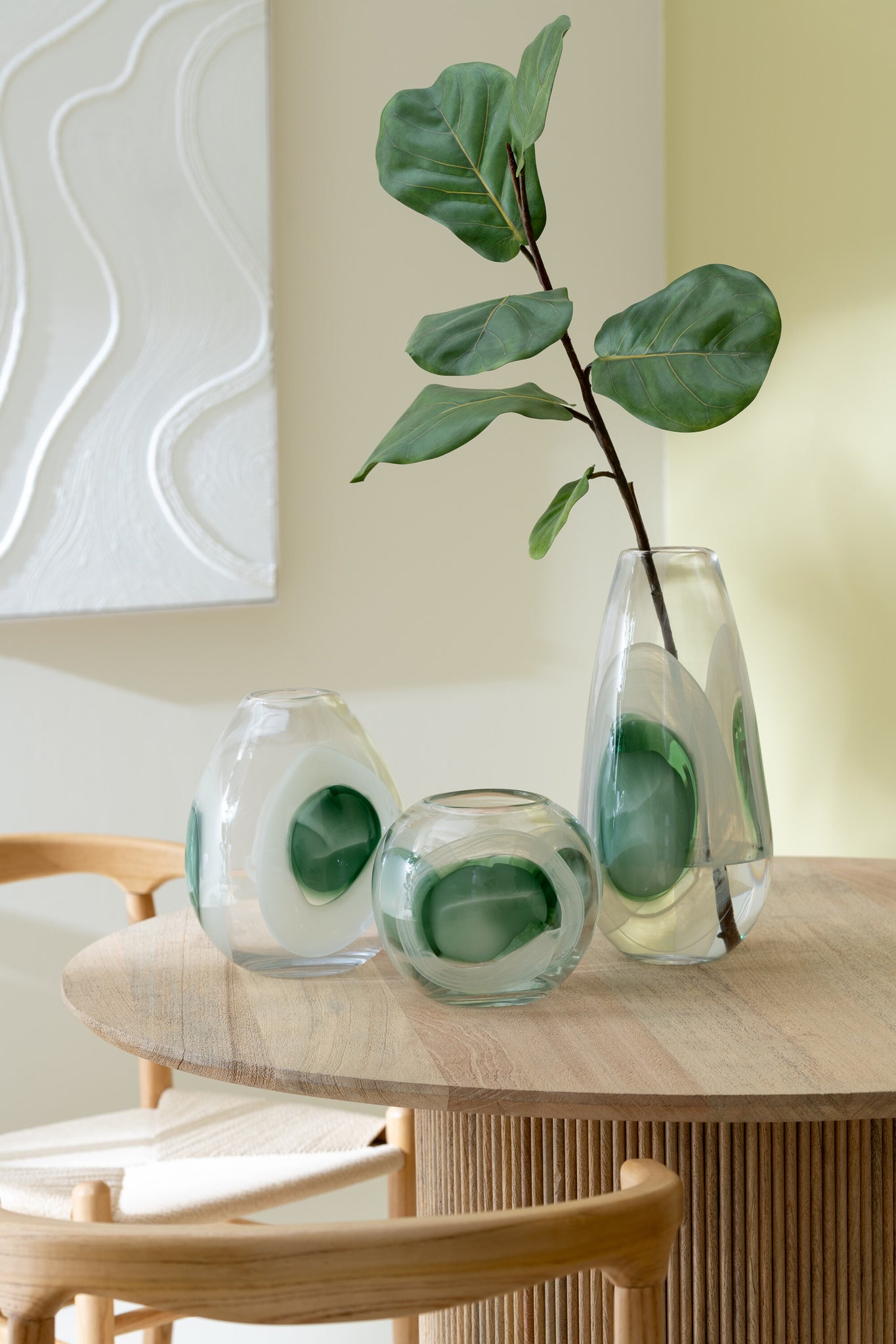 Vaas Livy Glas Groen/Wit/Transparant Large Ø17,5xH37cm J-Line