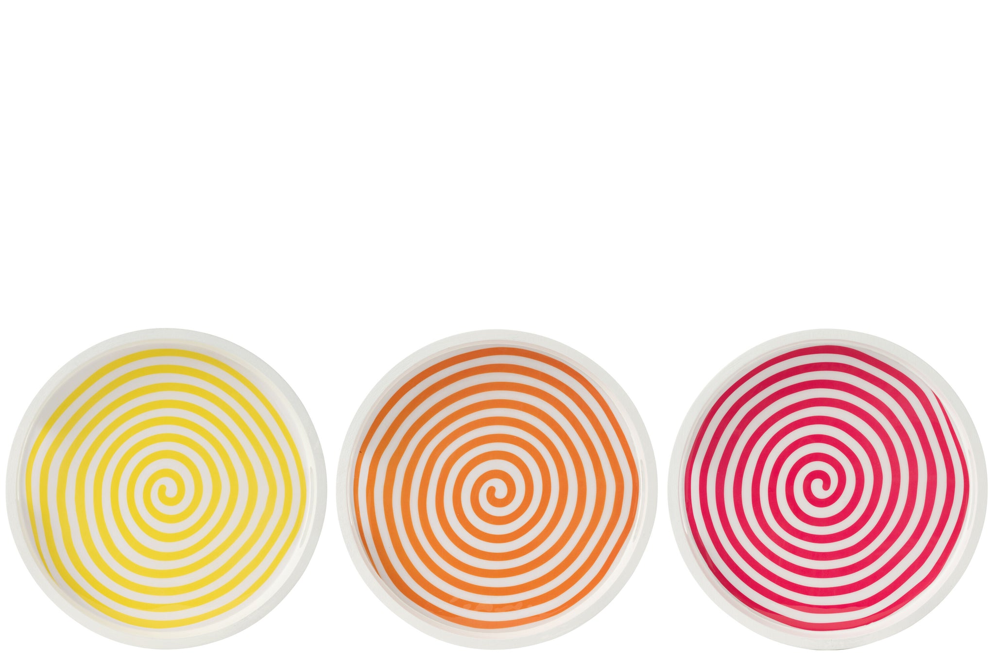 Dienblad Rond Mangohout Roze/Oranje/Geel Set van 3 J-Line