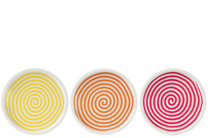 Dienblad Rond Mangohout Roze/Oranje/Geel Set van 3 J-Line
