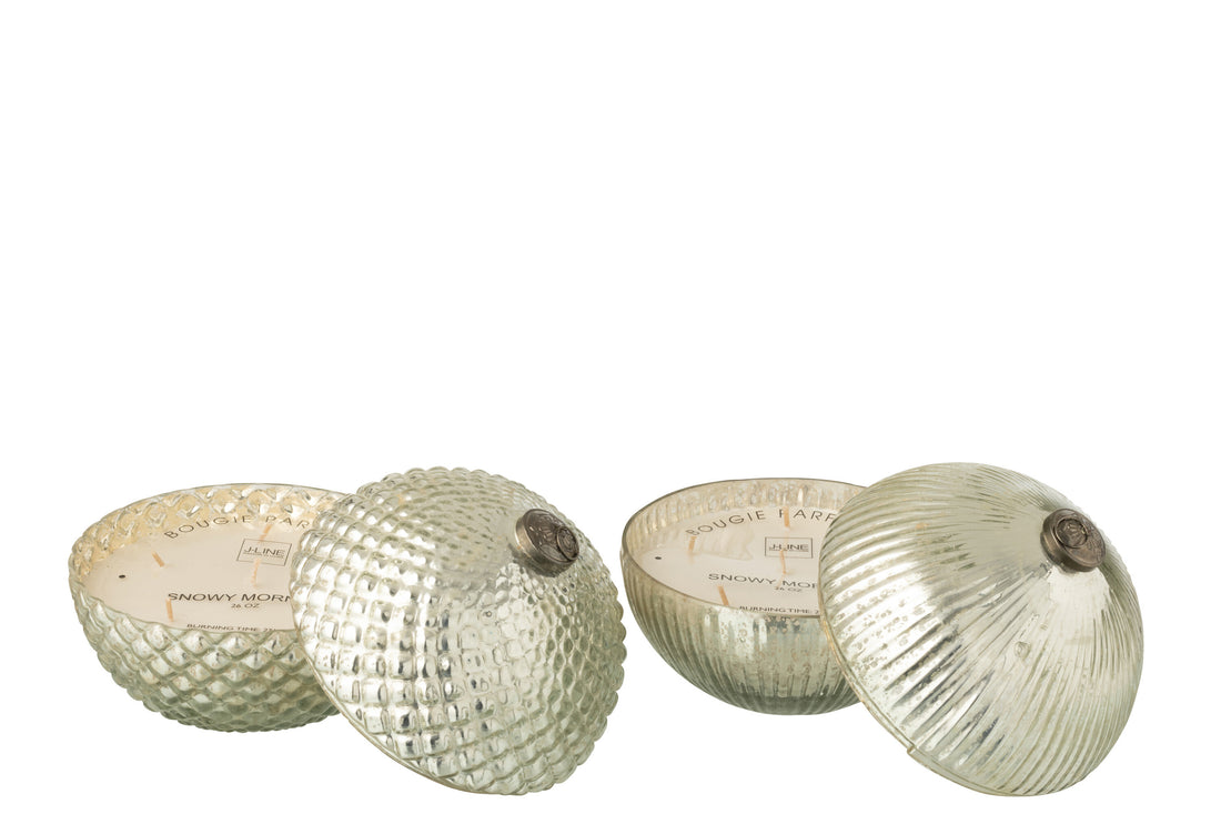 Geurkaars Kerstbal Glas Zilver Large J-Line Set van 2
