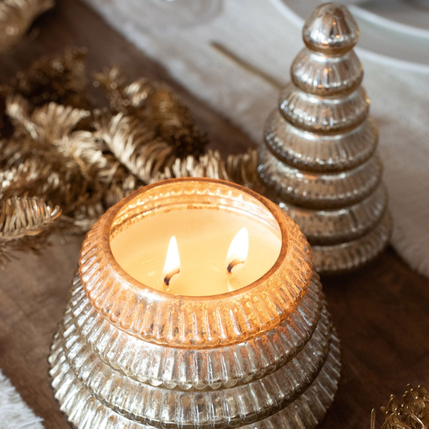 Geurkaars Boom Geribbeld Glas Goudkleurig Small J-Line