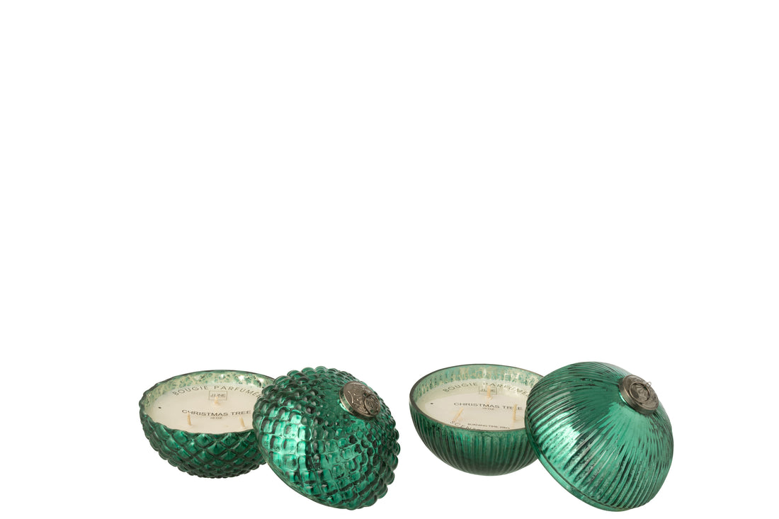 Geurkaars Kerstbal Glas Groen Small Set van 2 J-Line