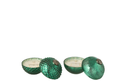 Geurkaars Kerstbal Glas Groen Small Set van 2 J-Line