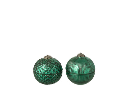 Geurkaars Kerstbal Glas Groen Small Set van 2 J-Line