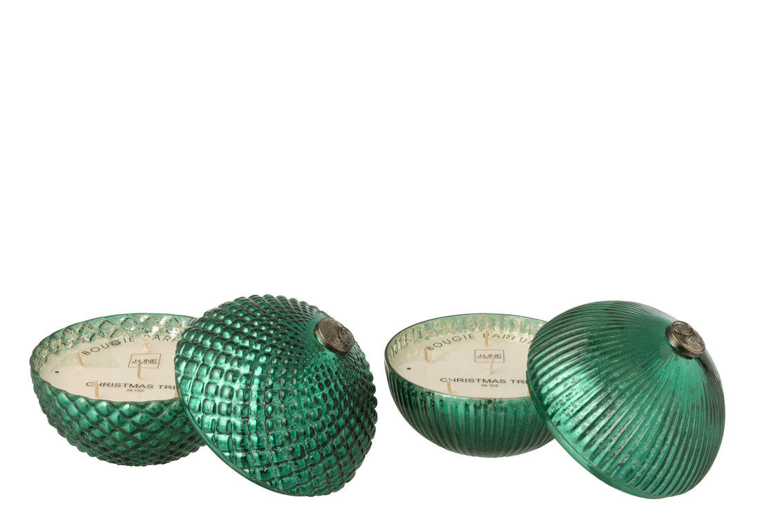 Geurkaars Kerstbal Glas Groen Large Set van 2 J-Line