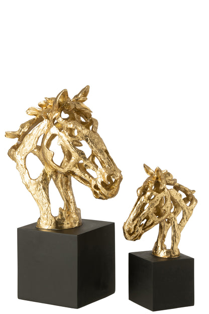 Paard Op Voet Polyresin Goudkleurig/Zwart Large J-Line