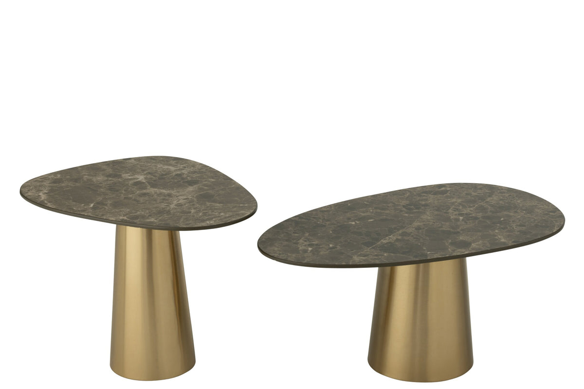 Set Van 2 Bijzettafel Marmerlook IJzer Brons/Taupe J-Line