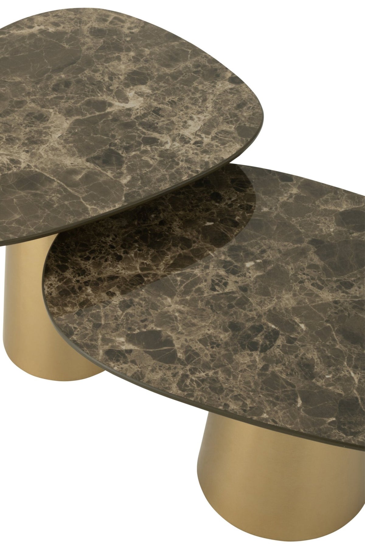 Set Van 2 Bijzettafel Marmerlook IJzer Brons/Taupe J-Line