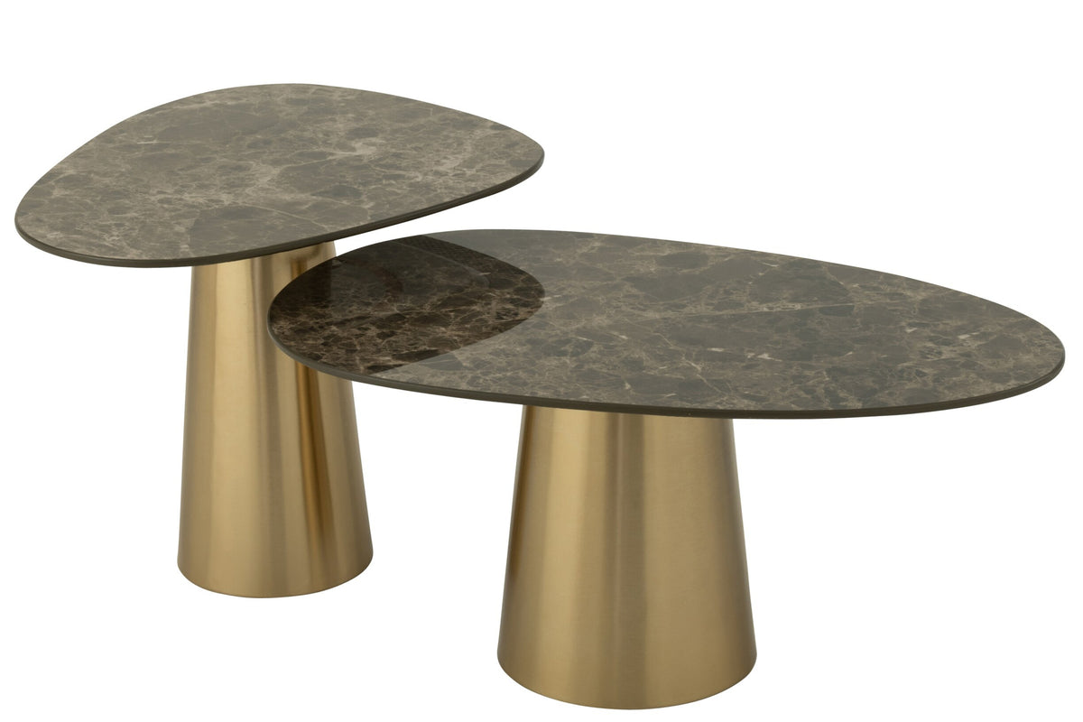 Set Van 2 Bijzettafel Marmerlook IJzer Brons/Taupe J-Line