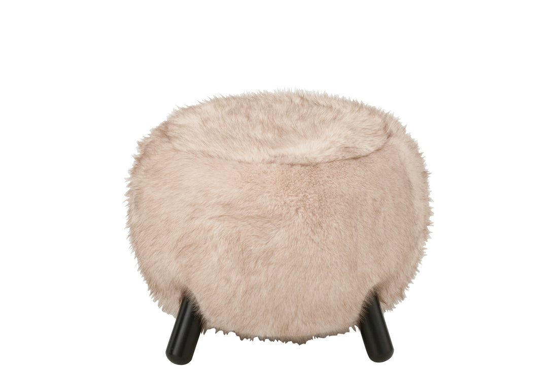 Poef Fur Houten Poten Taupe J-Line