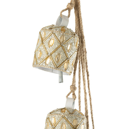 Hanger 7 Bellen Ijzer/Kralen Wit/Goudkleurig J-Line