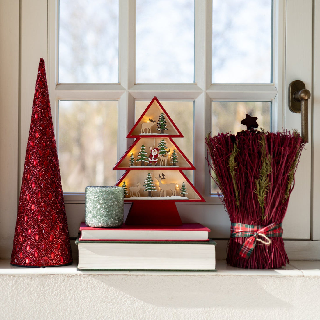 Kegel Ijzer/Kralen Kerstrood Set van 3 J-Line