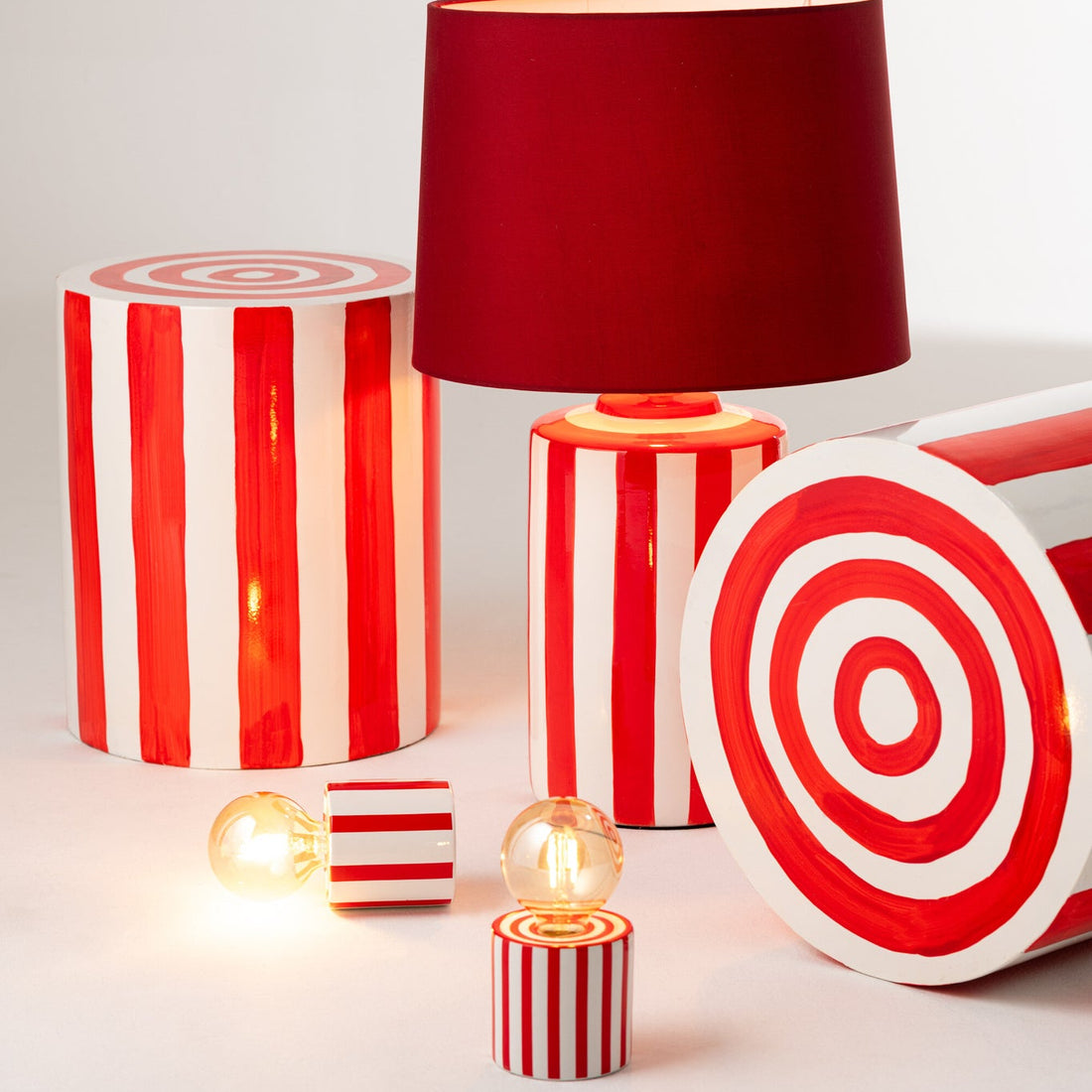 Tafellamp Gestreept Dolomiet Rood/Wit Assortiment Van 2 J-Line