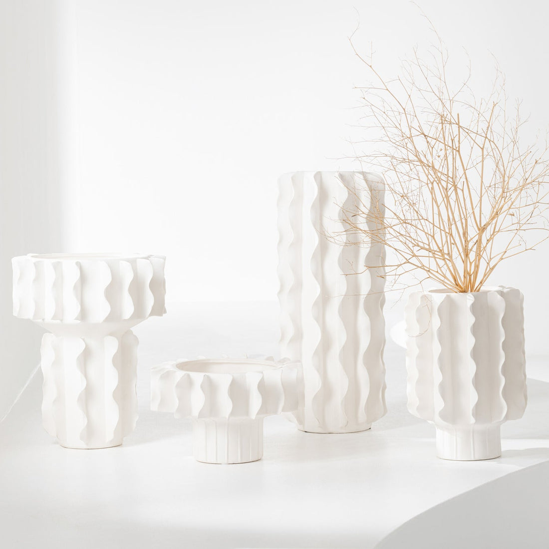 Vaas Helix Cilinder Keramiek Wit Ø17cmxH44cm J-Line