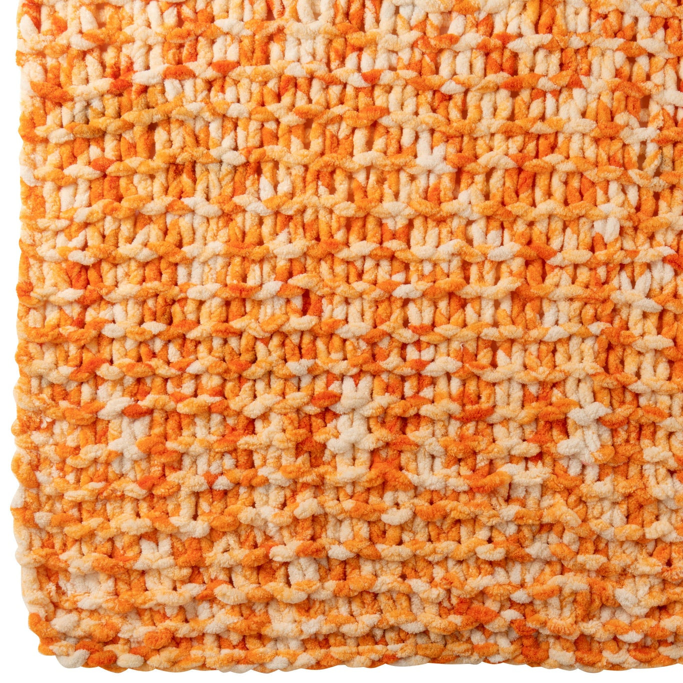 Deken Gebreeën Polyester Oranje/Wit J-Line