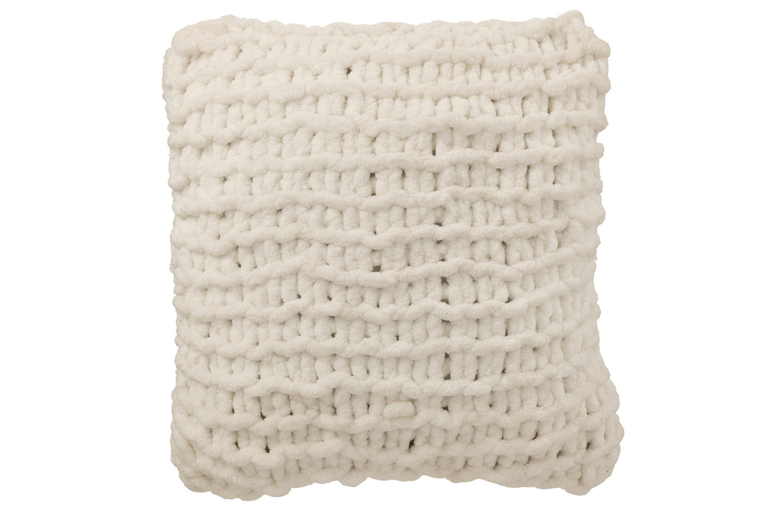 Kussen Gebreeën Polyester Wit J-Line