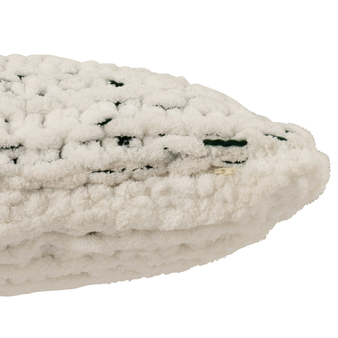 Kussen Gebreeën Polyester Wit/Donkergroen J-Line