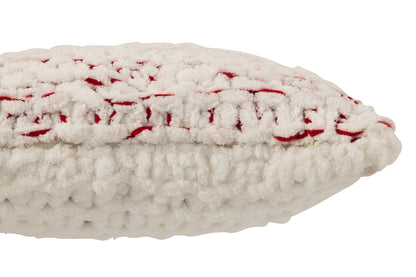 Kussen Gebreeën Polyester Wit/Kerstrood J-Line