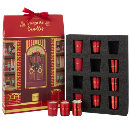 Geurkaars 12 Candles Surprise Window Was Koraalrood/Meerkleurig J-Line