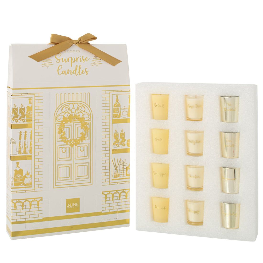 Geurkaars 12 Candles Surprise Window Was Goudkleurig/Wit J-Line
