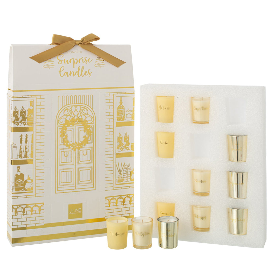 Geurkaars 12 Candles Surprise Window Was Goudkleurig/Wit J-Line