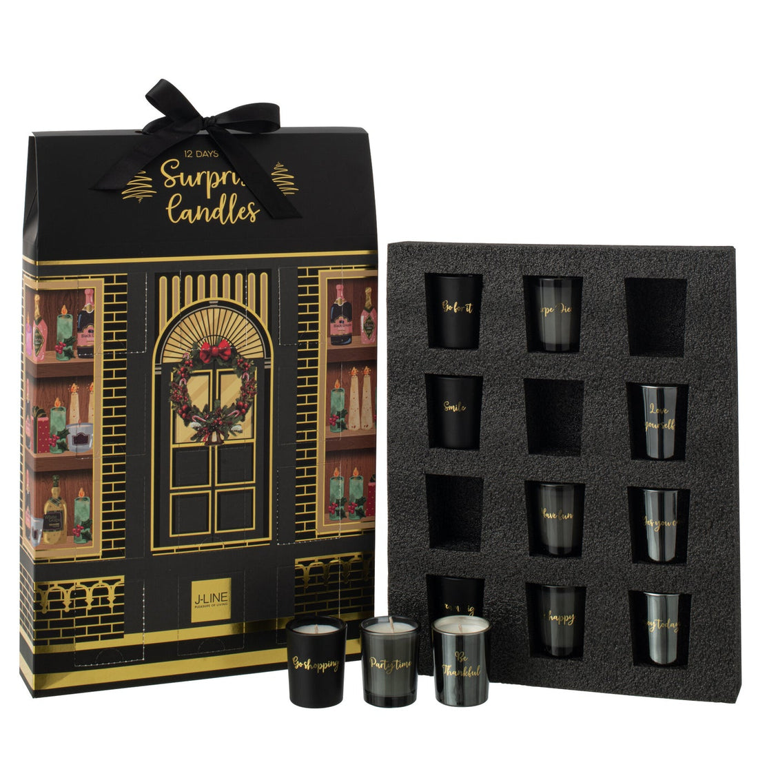 Geurkaars 12 Candles Surprise Window Was Zwart/Meerkleurig J-Line