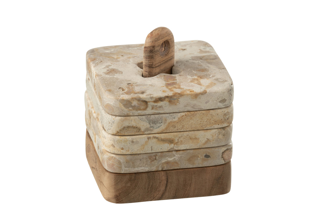 Doos Van 4 Onderzetter Marmer Naturel/Beige J-Line