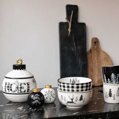 Voorraadpot Kerstmis Bal Rond Dolomiet Wit/Zwart J-Line