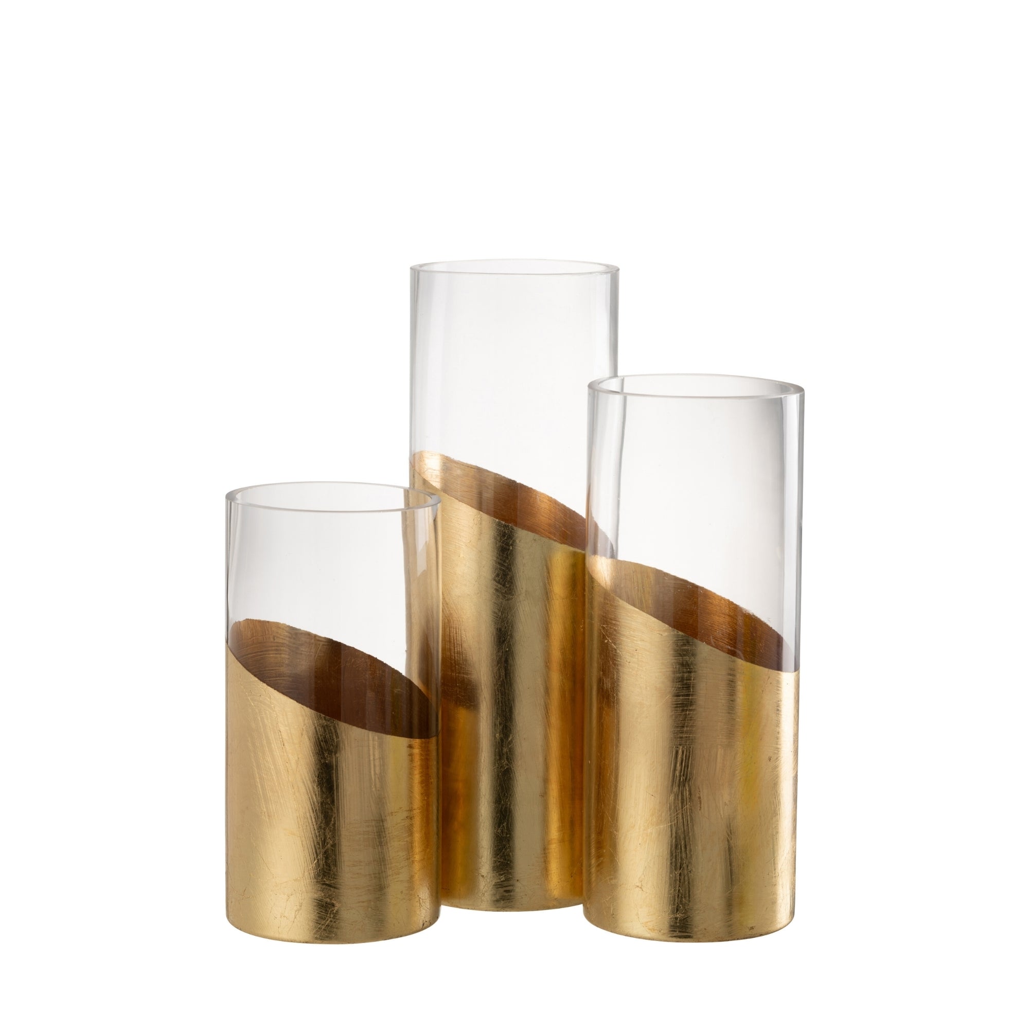 Windlicht Moa Glas Transparant/Goud J-Line set van 3