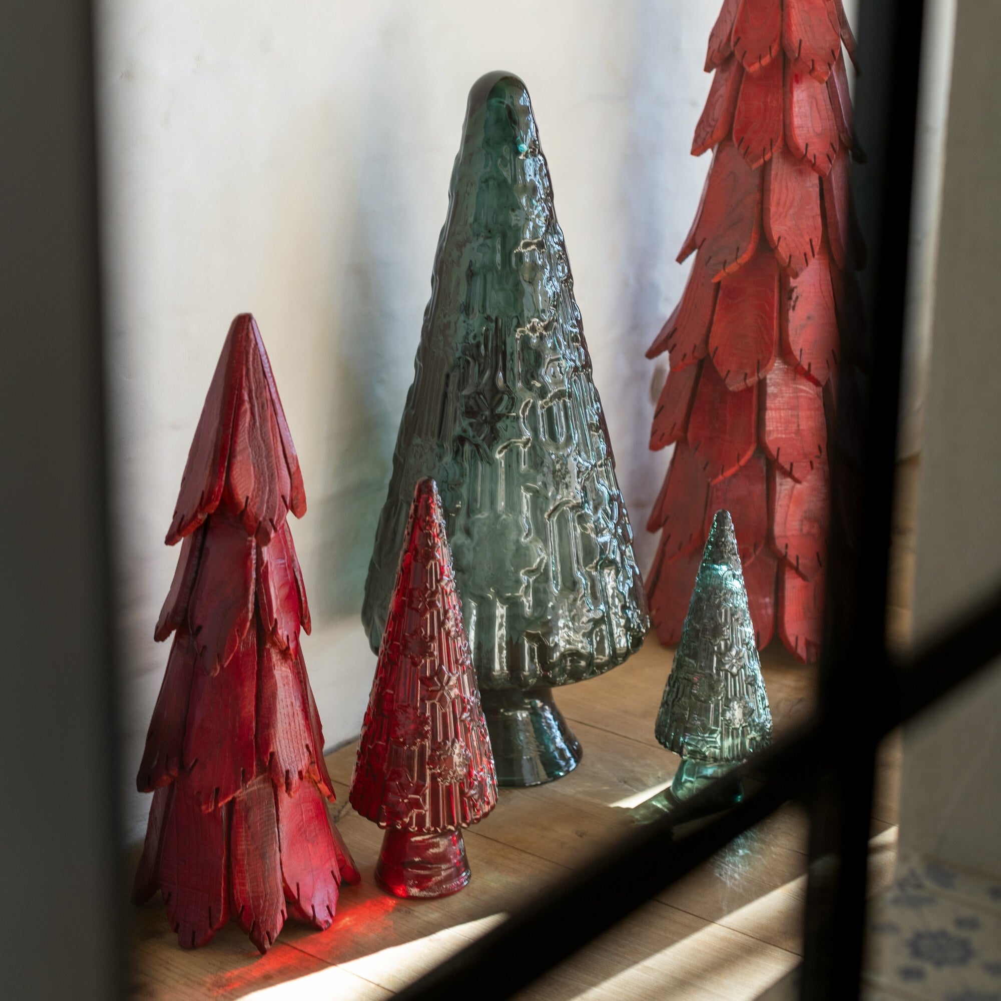 Kerstboom Ornament Groen Glas J-Line H85cm Set van 3