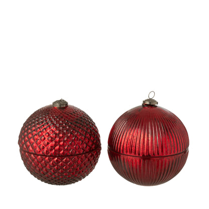 Geurkaars Kerstbal Glas Kerstrood Large Set van 2 J-Line