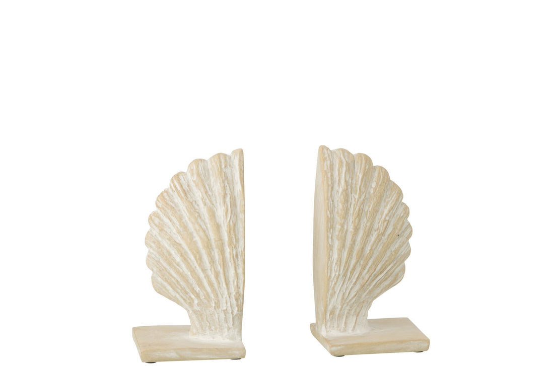 Set Van 2 Boekensteun Zeeschelp Polyresin Wit/Naturel J-Line
