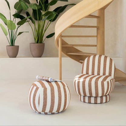 Loungestoel met Poef Gestreepte Stof Camel/Gebroken Wit J-Line