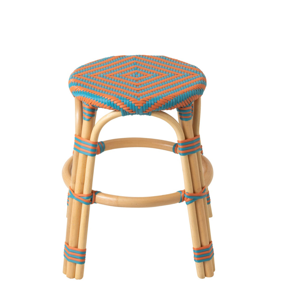 Outdoor Kruk Geo Rond Rotan Oranje/Turquoise J-Line